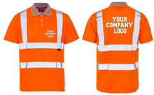 Load image into Gallery viewer, Personalised/Customised Orange Printed Hi-Vis Visibility Safety Polo Shirt
