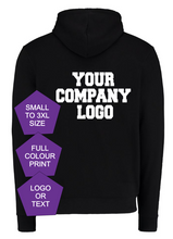 Load image into Gallery viewer, Personalised Zip-Up Hoodie with Custom Business Logo – Front & Back Print