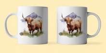 Load image into Gallery viewer, Personalised Highland Cow 11oz Mug | Watercolour Highland Cow Mug