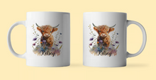 Load image into Gallery viewer, Personalised Baby Highland Cow 11oz Mug | Watercolour Baby Highland Cow Mug