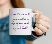 Load image into Gallery viewer, Cup of Tea and Good Book Design 11oz Mug