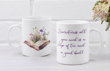 Load image into Gallery viewer, Cup of Tea and Good Book Design 11oz Mug