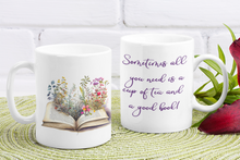 Load image into Gallery viewer, Cup of Tea and Good Book Design 11oz Mug