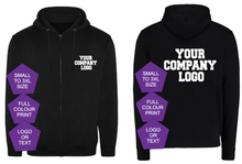 Load image into Gallery viewer, Personalised Zip-Up Hoodie with Custom Business Logo – Front & Back Print