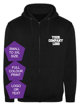 Load image into Gallery viewer, Personalised Zip-Up Hoodie with Custom Business Logo – Front & Back Print