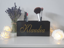 Load image into Gallery viewer, Black Personalised Makeup Brush Holder and Organiser | 3 Compartment holder