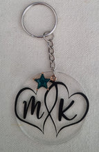Load image into Gallery viewer, Acrylic 2 Initial Personalised Key Ring with Interlinking Hearts