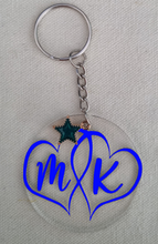 Load image into Gallery viewer, Acrylic 2 Initial Personalised Key Ring with Interlinking Hearts