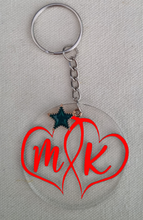 Load image into Gallery viewer, Acrylic 2 Initial Personalised Key Ring with Interlinking Hearts