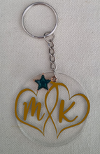 Load image into Gallery viewer, Acrylic 2 Initial Personalised Key Ring with Interlinking Hearts
