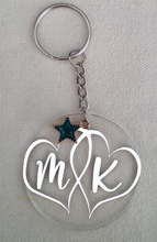 Load image into Gallery viewer, Acrylic 2 Initial Personalised Key Ring with Interlinking Hearts