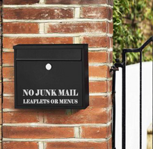 Load image into Gallery viewer, NO Junk Mail, Leaflets or Menus Vinyl Letterbox Label