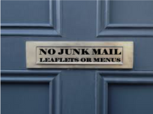 Load image into Gallery viewer, NO Junk Mail, Leaflets or Menus Vinyl Letterbox Label