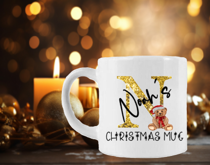 Personalised Christmas Mug | Glitter Effect Initial Christmas Mug