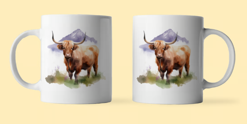 Personalised Highland Cow 11oz Mug | Watercolour Highland Cow Mug
