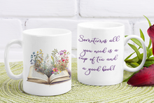 Load image into Gallery viewer, Cup of Tea and Good Book Design 11oz Mug
