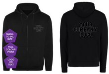 Load image into Gallery viewer, Personalised Zip-Up Hoodie with Custom Business Logo – Front &amp; Back Print
