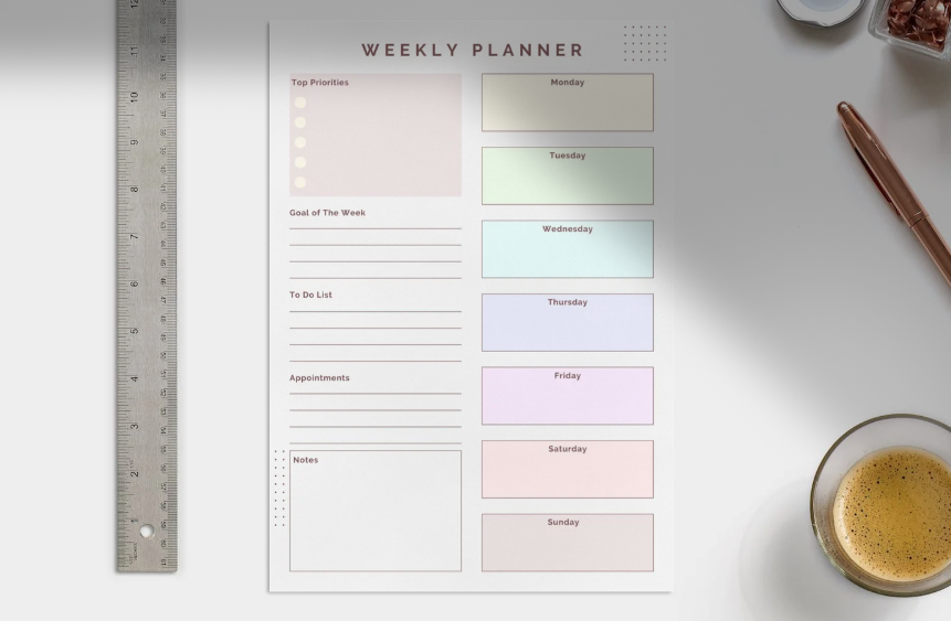 Colorful Weekly Planner | A4 Printable Planner | Instant Download PDF | Rainbow Weekly Schedule | Productivity & Time Management Organizer