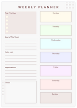 Load image into Gallery viewer, Colorful Weekly Planner | A4 Printable Planner | Instant Download PDF | Rainbow Weekly Schedule | Productivity &amp; Time Management Organizer
