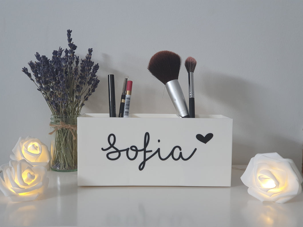 Personalised Makeup Brush Holder and Organiser | 3 Compartment