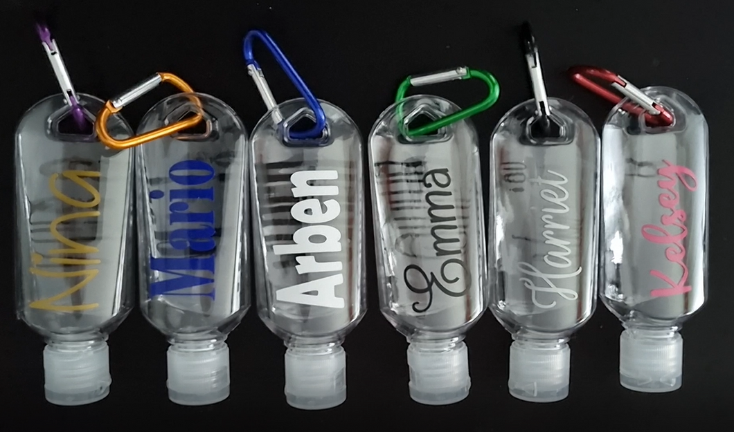 Personalised Refillable Plastic Bottle with Clip Hook