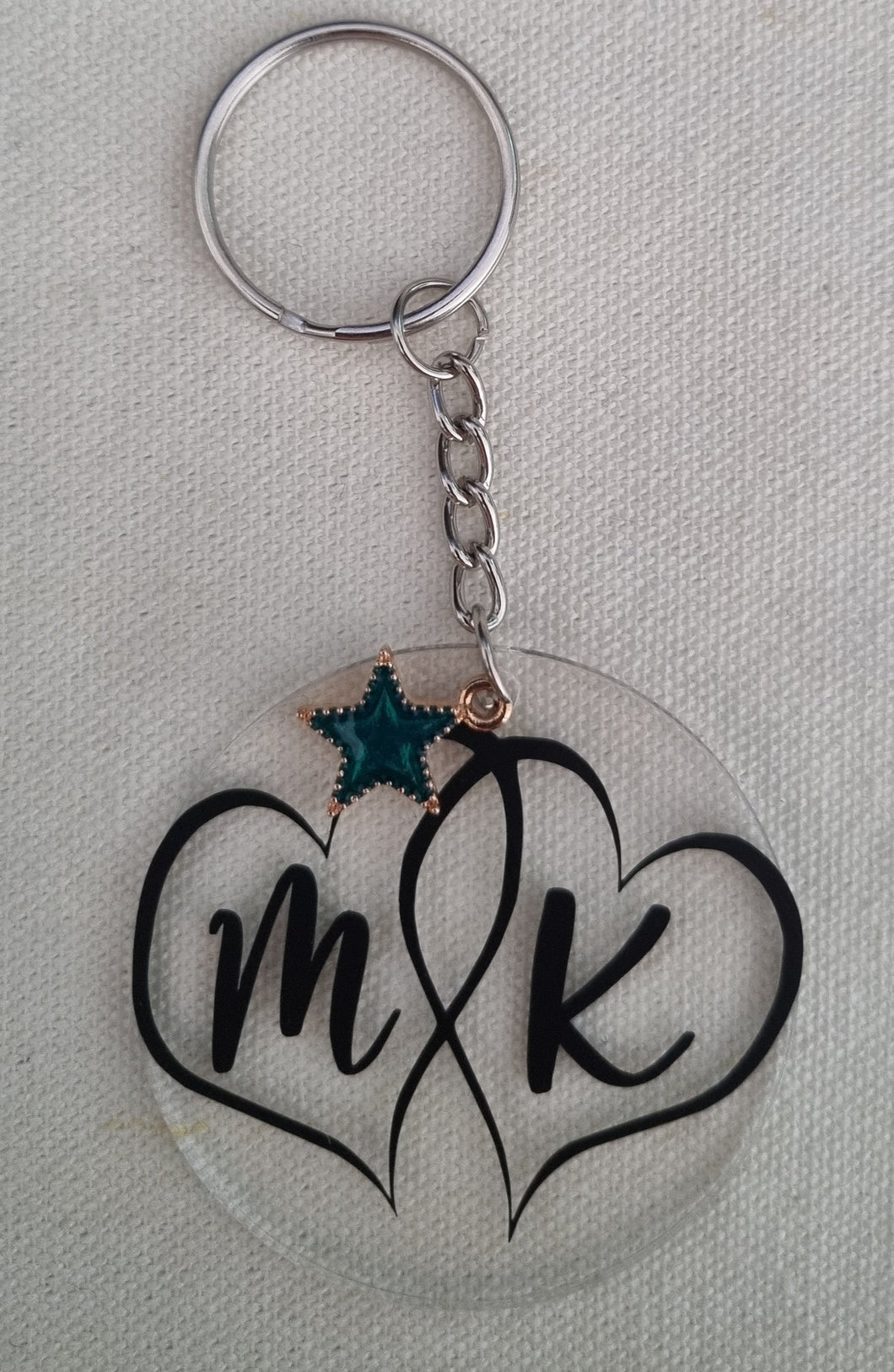 Acrylic 2 Initial Personalised Key Ring with Interlinking Hearts