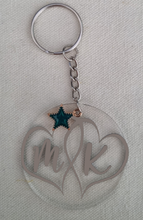 Load image into Gallery viewer, Acrylic 2 Initial Personalised Key Ring with Interlinking Hearts
