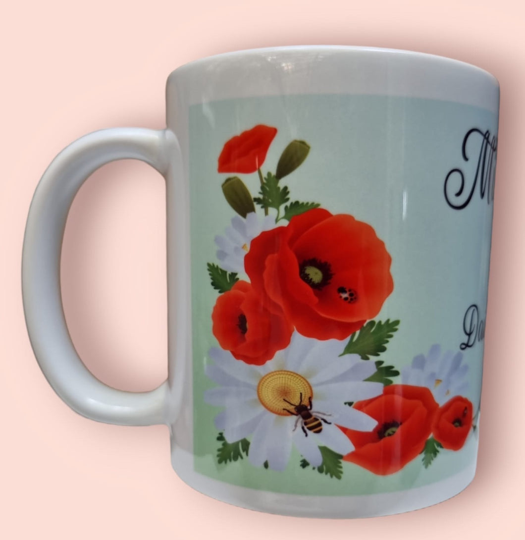 Personalised Poppy and Daisy Banner Mug | Custom 11oz Poppy and Daisy Mug