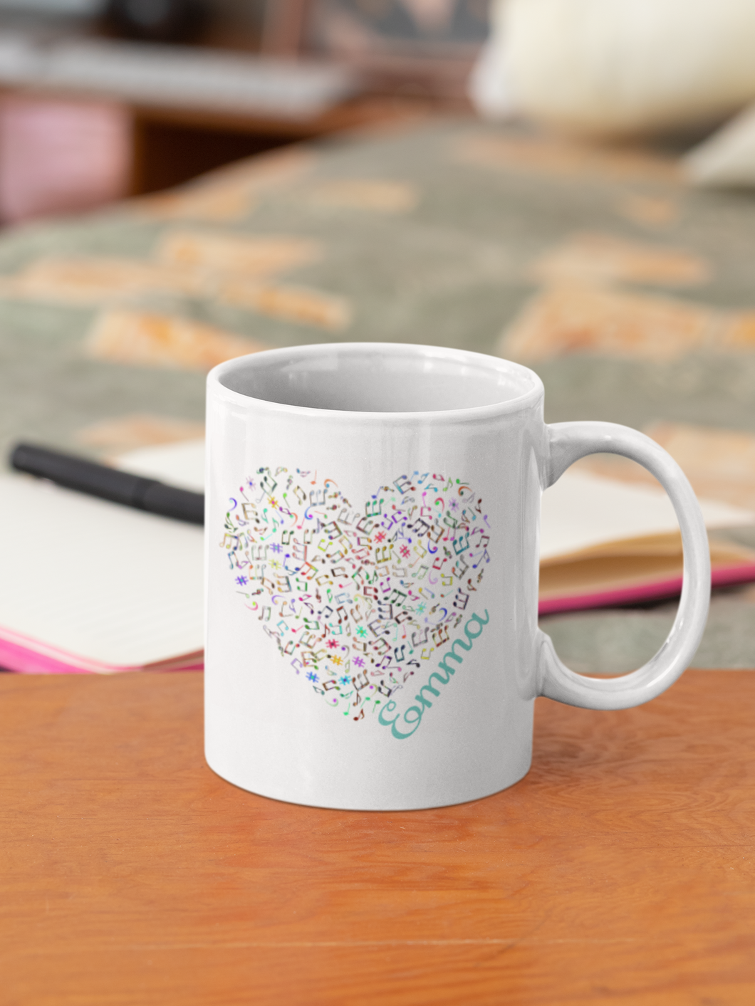 Personalised Musical Note Heart Design Mug